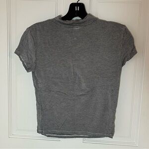 Black White Stripe Mock Neck Short Sleeve Shirt